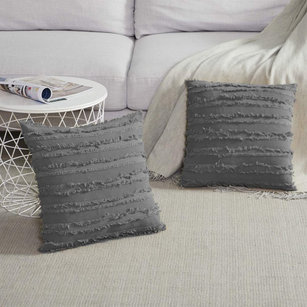 2pcs Handmade 17" Grey Cotton Pillow Covers